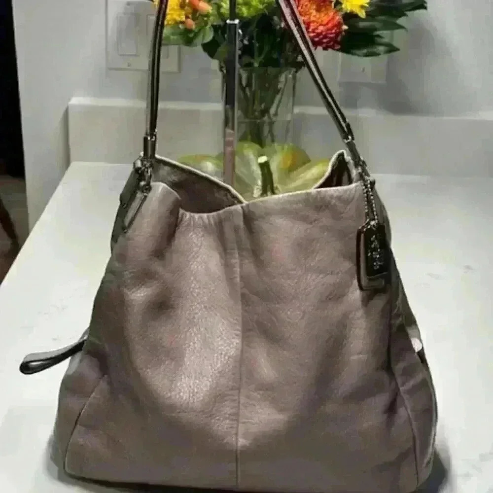 Coach 26224 Madison Phoebe Pebble Grain Leather Triple Compartment Bag Taupe